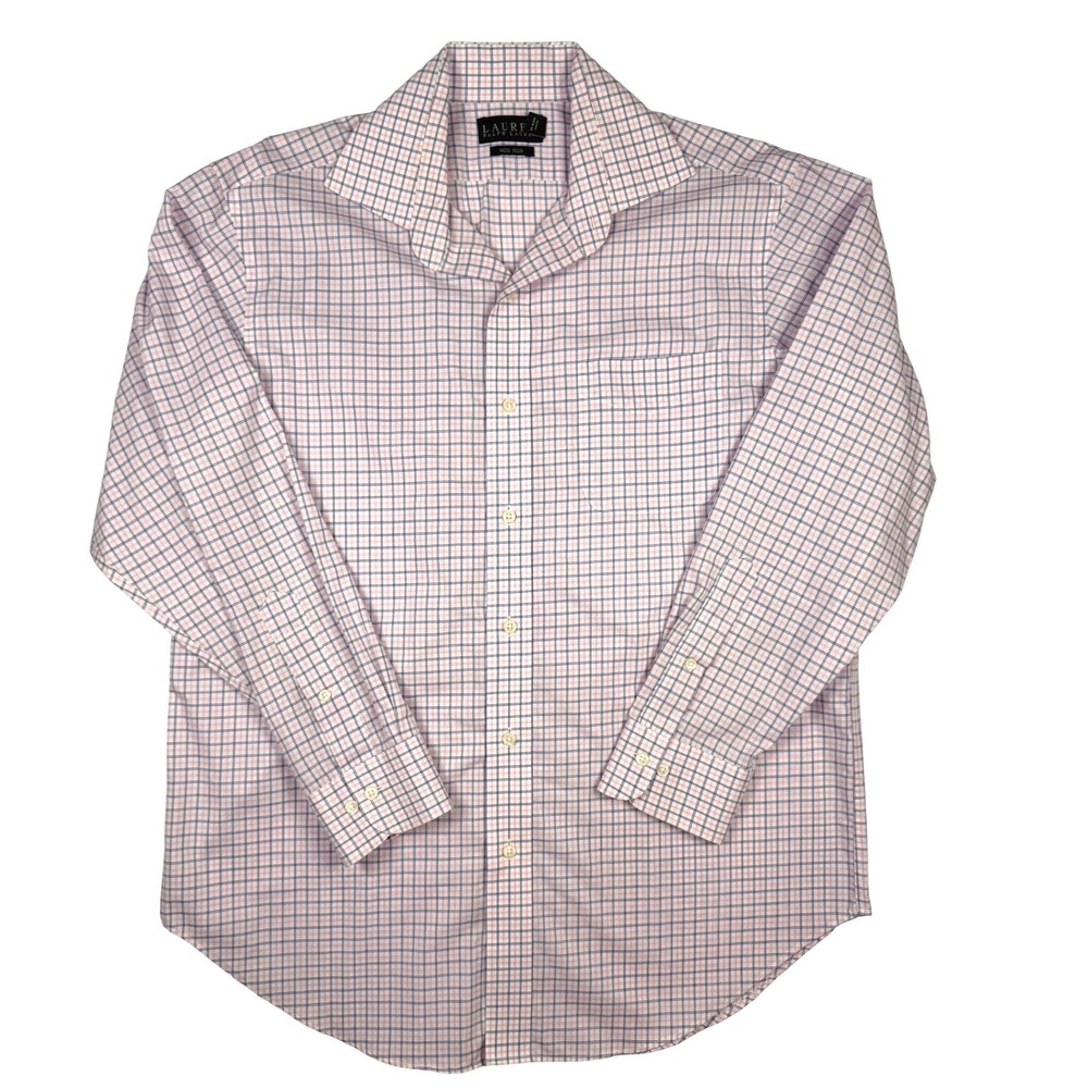 LAUREN RALPH LAUREN Men's Non Iron Pink Blue Plaid Dress Shirt Size 16 32/33